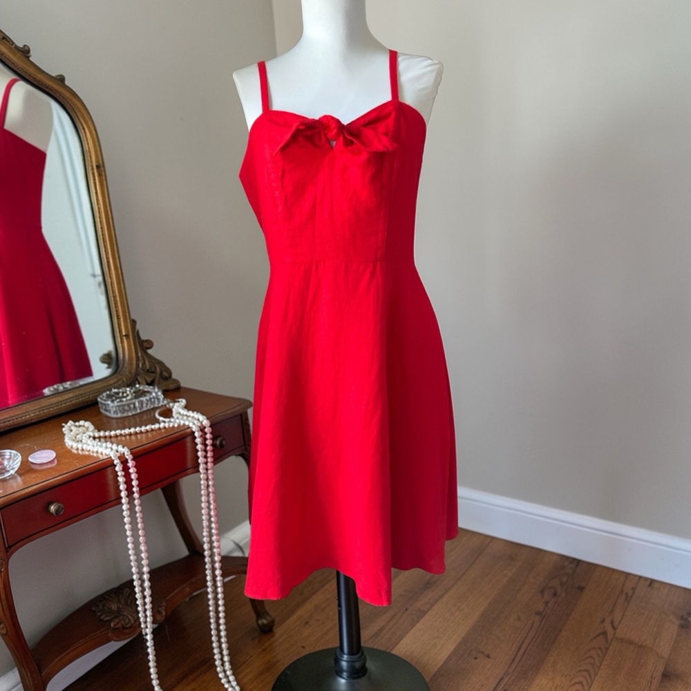 NWT Linen Medium Old Navy Red Strappy Adjustable Tie-Front Summer Sun Dress